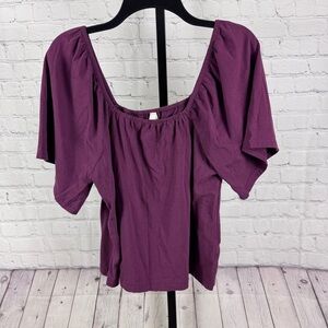 Pact Purple Wide Neck Butterfly Short Sleeves Flowy Top Size Large